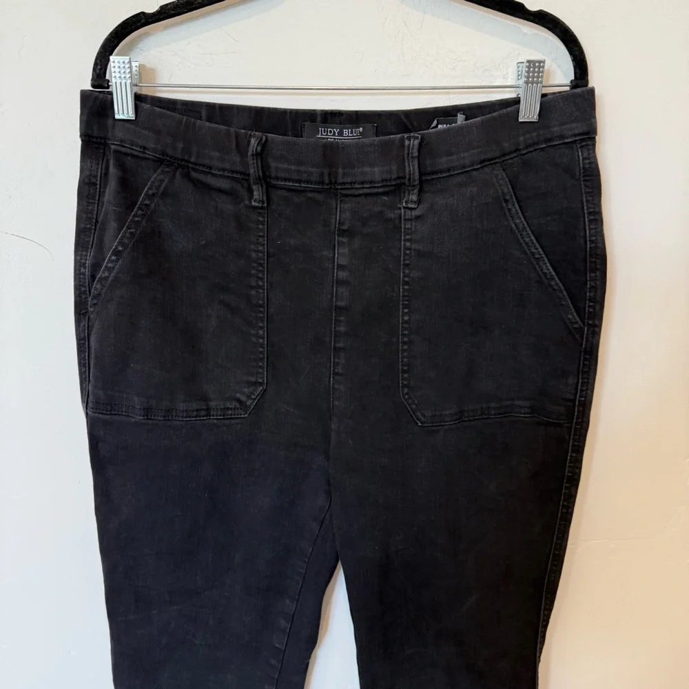 Judy Blue Black Pull On Flare Jeans Womens Plus Size 15 32 Wide Leg Festival - Picture 2 of 10